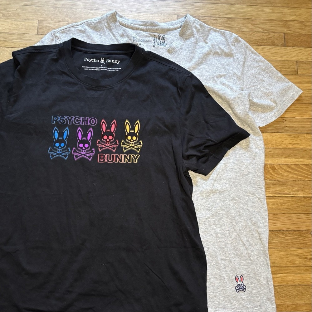 Psycho Bunny TShirt Lot Mens Size 5/ Large Rainbow Black Gray Cotton Bunny Skull